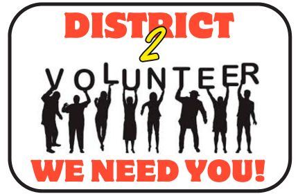 District 2 Volunteer Needed with silhouettes of different people