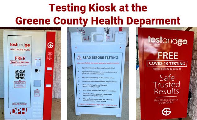 Front and Side View of Testing Kiosk and Sandwich Board with Instructions